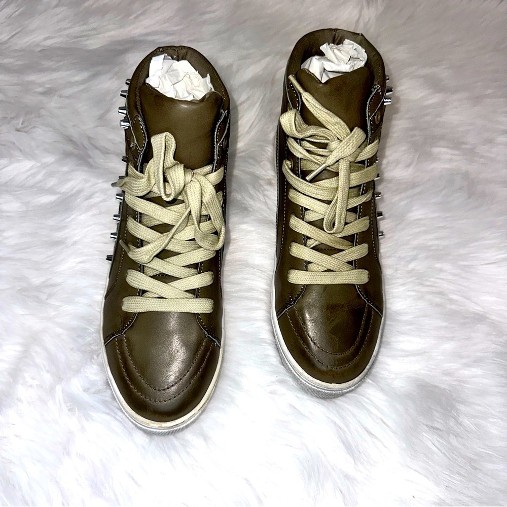 ccocci brand Teagan high top sneaker with studs. Color is Ash Grey. NIB.